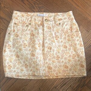 Floral Denim Mini Skirt in Cream and Peach